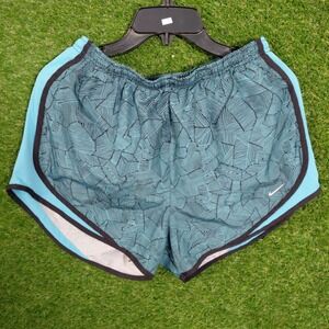 Nike Dri-FIT Running Shorts Geometric Print Teal Blue Black Womens Size L